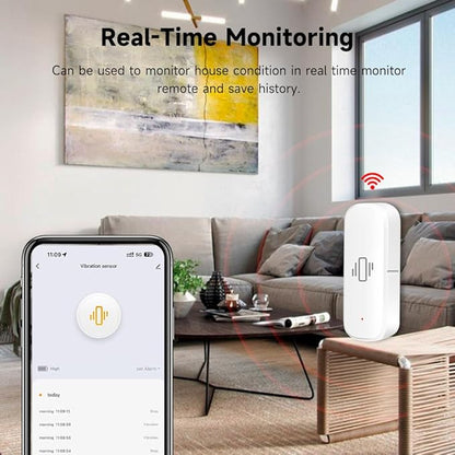 2.4G WiFi Vibration Sensor Shock Alarm Detector SmartLife/Tuya Smart App Notification for Indoor Window Security Door Alarm