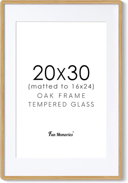 20x30 Picture Frame, 20 x 30 Poster Frame - Solid Oak Wood, 20 by 30 Frame with Tempered Glass, 20"x30" Wood Frame with Mat for 16"x24", Minimalist 20x30 Frames for Wall, Natural Oak Color, 1 Pack