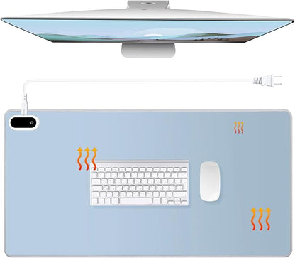 Konohan Heated Large Desk Mat PU Leather Warm Mouse Pad with 5 Heating Level & 4 Hour Auto Shut-Off Heating Keyboard Pad Warmer Gaming Mice Mat Only Supports 110v(Gray-Blue Color,23.6"x 14.2")