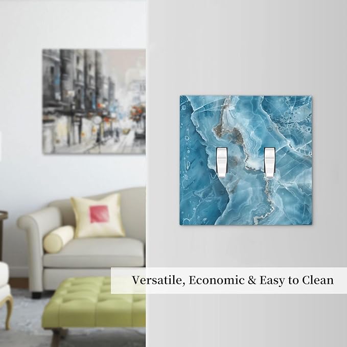 Decorative Light Switch Cover Plate Abstract Watercolor Blue Marble Texture 2 Gang Outlet Covers Double Toggle Wall Plates for Electrical Outlets Switch Plate Covers for Bathroom Decor