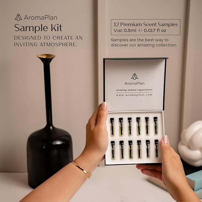 AromaPlan Hotel Scents Fresh & Clean 5 Fl Oz (148ml) & Sample Set with Top 12 Fragrances -Home Luxury Aroma & Hotel Fragrance Diffuser Oil for Aromatherapy, USA Made