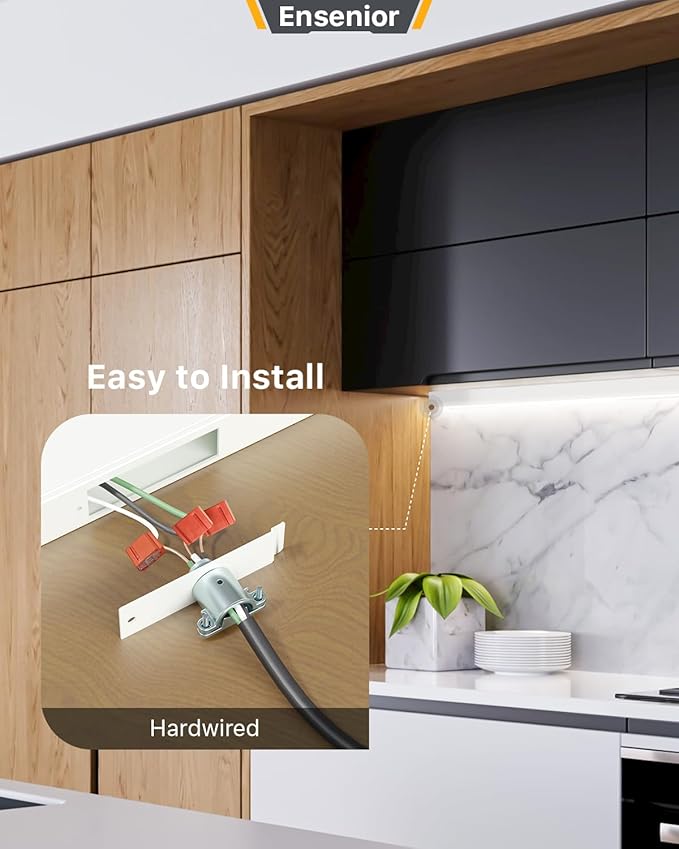 Ensenior 12 Inch LED Under Cabinet Lighting Hardwired, 5CCT, 8W 500LM, 2700K/3000K/3500K/4000K/5000K, Wired Under Cabinet Lights, Dimmable Under Counter Lights for Kitchen, FCC, 1 Pack