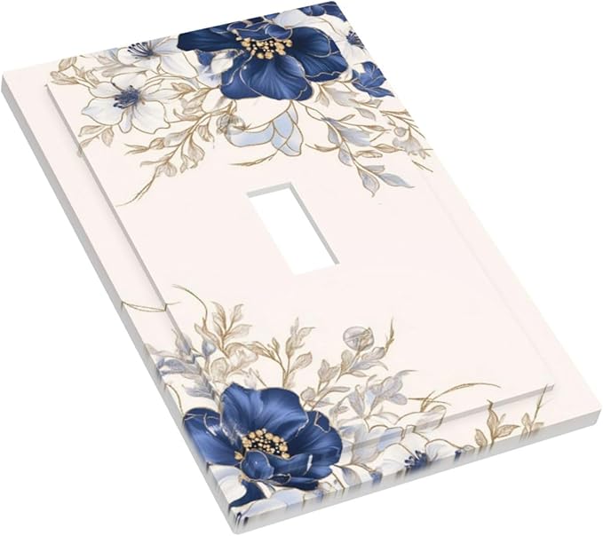 Decorative Light Switch Cover Plate Rustic Blue Beige Flower Peony Floral 1 Gang Single Toggle Wall Plates for Electrical Outlets Outlet Covers Switch Plate Covers Faceplate for Home Decor