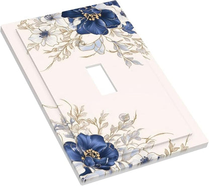 Decorative Light Switch Cover Plate Rustic Blue Beige Flower Peony Floral 1 Gang Single Toggle Wall Plates for Electrical Outlets Outlet Covers Switch Plate Covers Faceplate for Home Decor