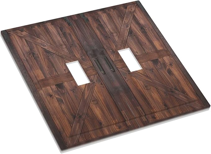 Decorative Light Switch Cover Plate Vintage Brown Farmhouse Barn Door 2 Gang Outlet Covers Double Toggle Wall Plates for Electrical Outlets Switch Plate Covers Faceplate for Bedroom Home Decor