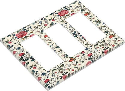 Light Switch Covers Vintage Flowers Rose Leaf Bird Butterfly 3 Gang Rocker Electrical GFCI Decorative Triple Outlet Wall Plate Cover Switchplate for Bedroom living Room Decor