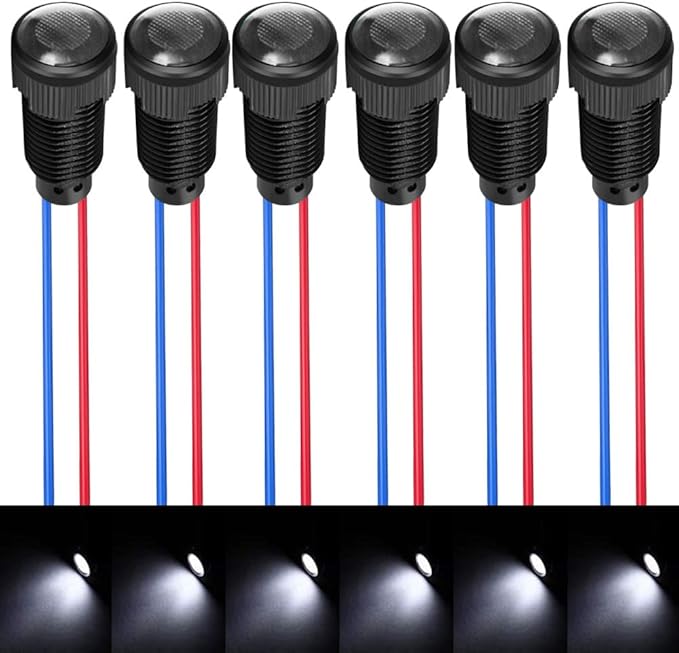 6pcs White LED Indicator Pilot Light 110VAC Mounting Hole Size 10mm(Flame Retardant Plastic Shell)