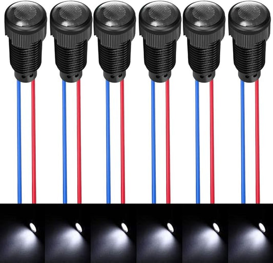6pcs White LED Indicator Pilot Light 110VAC Mounting Hole Size 10mm(Flame Retardant Plastic Shell)