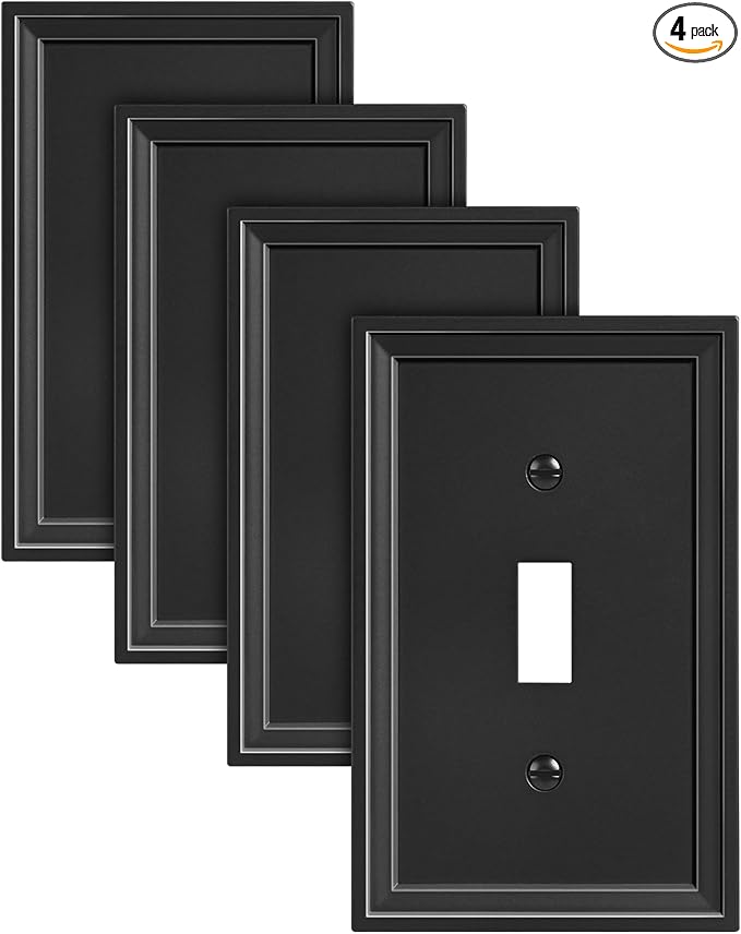 4-Pack Single Toggle Light Switch Covers Wall Plate, Black Decorative Switch Plate Covers, 1 Gang Natural Bamboo Fiber Wall Plate, Corrosion Resistant