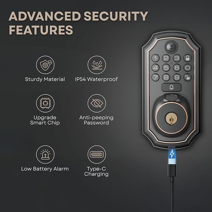 Keyless Entry Door Lock with Camera Fingerprint Door Lock Keypad Deadbolt Lock for Front Door Smart Lock App Control Voice Control