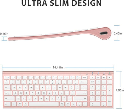 iClever BK10 Bluetooth Keyboard, Wireless Rechargeable Ultra-Slim Keyboard with Long Battery Life, Compatible with iOS, Android, Windows, Mac for iPad, Tablet, Laptop, PC, Phone (Rose Gold)