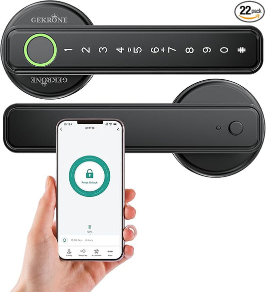 Fingerprint Smart Lever Lock TUYA APP Control Keyless Entry Bluetooth Touchscreen Indoor Handle Biometric Electronic Digital Door Knob with Keypad Suitable for Hotel Office Apartment Bedroom
