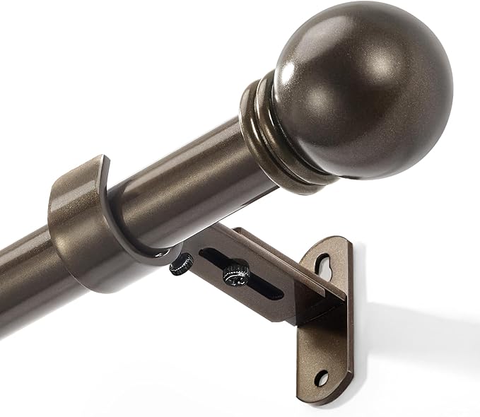Curtain Rods for Windows 16 to 76 Inches, Curtain Rod Max Adjustable Length of 88 IN, 6/8" Diameter Drapery Rods Round Finials, Brown, Pack of 1