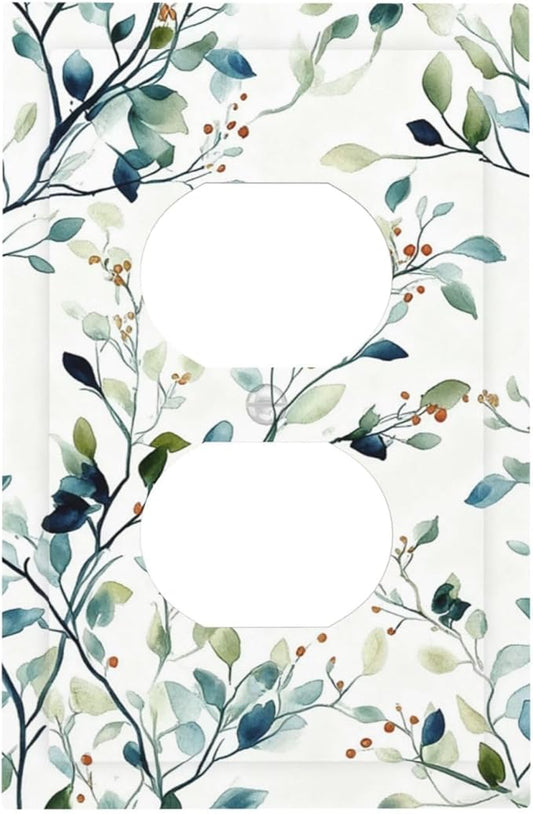 Decorative Outlet Covers Rustic Eucalyptus Leaf Geen Sage Leaves 1 Gang Duplex Light Switch Cover Plate Unique Wall Plates for Electrical Outlets Switch Plate Covers for Bedroom Home Decor