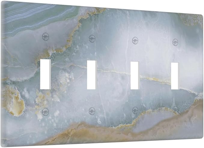 Light Switch Covers Colored Art Marble Golden Line Quad Toggle Electrical Faceplate 4 Gang Wall Plate Decorative Switch Plates For Bathroom Kitchen Decor