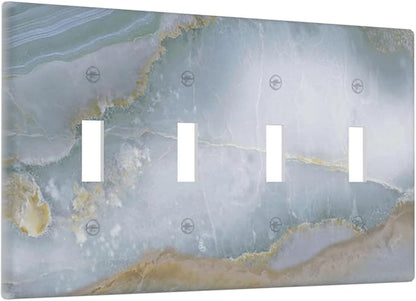 Light Switch Covers Colored Art Marble Golden Line Quad Toggle Electrical Faceplate 4 Gang Wall Plate Decorative Switch Plates For Bathroom Kitchen Decor