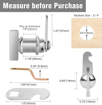 Cam Lock Thumb Operated Offset, 1-1/8” Cabinet Locks 2PCS RV Compartment Lock, RV Storage Locks Replacements Keyless Non-Locking Fits on Camper, Vehicles, Files Drawers (1-1/8 Inch 2Pcs)