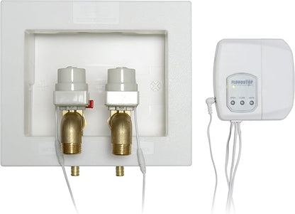 FloodStop Washing Machine Leak Detector Kit with Automatic Water Shut-Off and Visual/Audible Alarms, 3/4" 90deg, Hot & Cold Valves