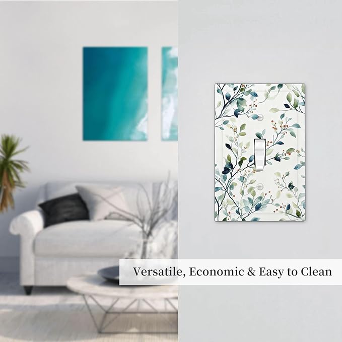 Decorative Light Switch Cover Plate Eucalyptus Leaf Geen Sage Leaves 1 Gang Single Toggle Wall Plates for Electrical Outlets Outlet Covers Switch Plate Covers Faceplate for Bedroom Home Decor