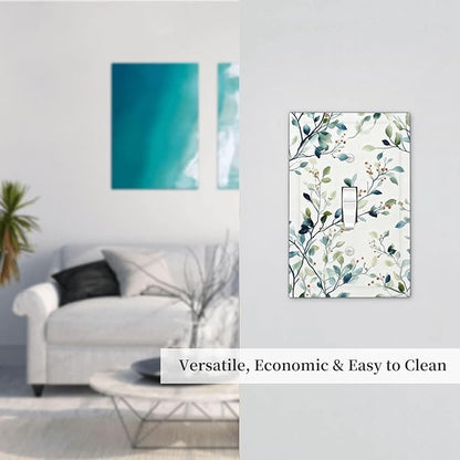 Decorative Light Switch Cover Plate Eucalyptus Leaf Geen Sage Leaves 1 Gang Single Toggle Wall Plates for Electrical Outlets Outlet Covers Switch Plate Covers Faceplate for Bedroom Home Decor