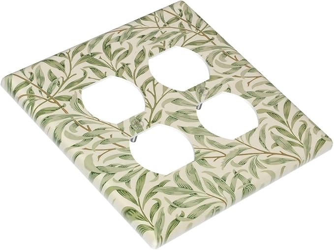 Decorative Outlet Covers Morris Green Willow Leaf Olive Leaves 2 Gang Wall Plate Cover Double Duplex Receptacle Two Switch Light Switch Cover Plate Jumbo Dual Faceplate for Home Decor
