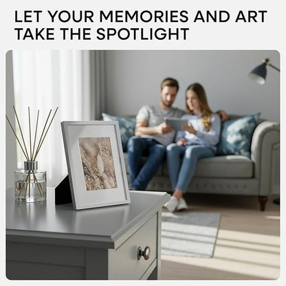 Homeforia A5 Picture Frame Silver, High End Metal 5.8 x 8.3 Frame Matted to 4.1 x 5.8 Art, A5 Frame with Mat A6, 5.8x8.3 Poster Frames, 8.3x5.8 Size Display Frames, Tempered Glass, Wall Kit, Set of 3