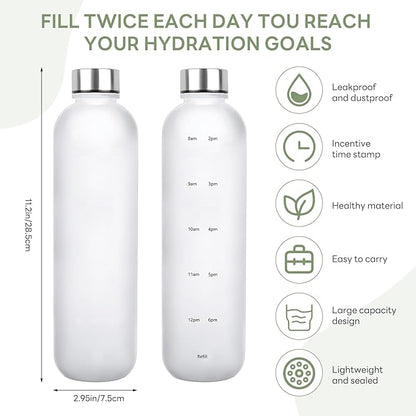 1L（33 oz） daily tracking schedule time hours reminder motivational day goals hydration capacity measured marker tracker plastic wide mouth measurements water bottle