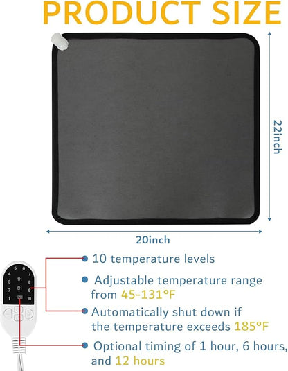 PVC 110V Heated Floor Mat Heater for Foot Warmer Under Desk 22 x 20 Inch Electric Heating Pad Energy Saving Carpet Pad Indoor Floor Heated Rug for Home Office Bathroom House Black