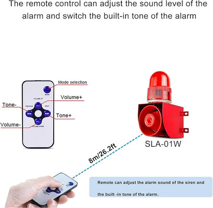 Motion Sensor Alarm Siren Waterproof 25 Watts LED Strobe Sirens with 120dB Volume Horn 12 Tones Adjustable for Warhouse, Factory and School AC380V SLA-01W
