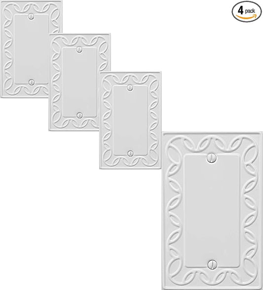 Single Blank Light Switch Cover NovaBloom Metal Wall Plate, 4-Pack White 1 Gang, Light Switch Cover Outlet Cover Decorative Wallplate, Durable