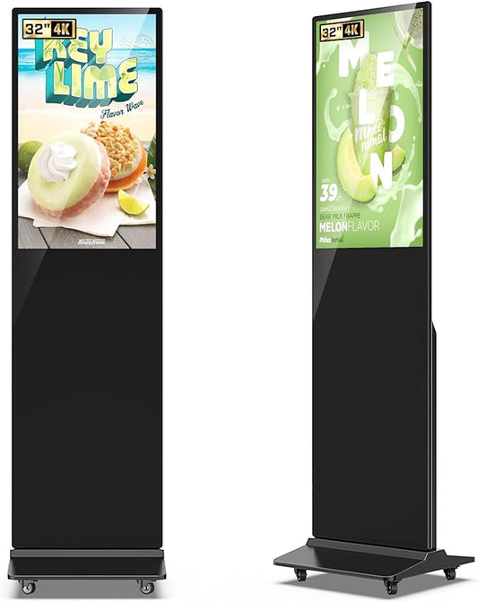 32/43/55/65 Inch Digital Signage Display, LCD Screen Advertising Display Kiosk Interactive Totem Floor Standing Auto AD Player with USB/HDMI/WiFi Android OS (32'' Non-Touch)