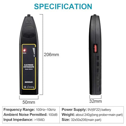 allsun Pro Ultrasonic Leak Detector & Industrial Stethoscope,High Sensitivity Machine Diagnostic Tool for Engine Noise, Bearing, Valve, Pump, Pipe Flow,Mechanic Tool Kit(Includes Long/Short Probe & Carry Bag)