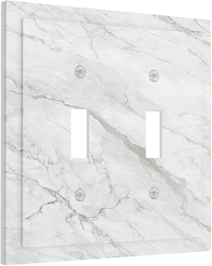 Decorative Switch Plates Marble Granite White And Grey 2 Gang Double Toggle Wall Plate Outlet Light Switch Cover Electrical Faceplate for Home Bedroom Decor