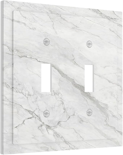 Decorative Switch Plates Marble Granite White And Grey 2 Gang Double Toggle Wall Plate Outlet Light Switch Cover Electrical Faceplate for Home Bedroom Decor