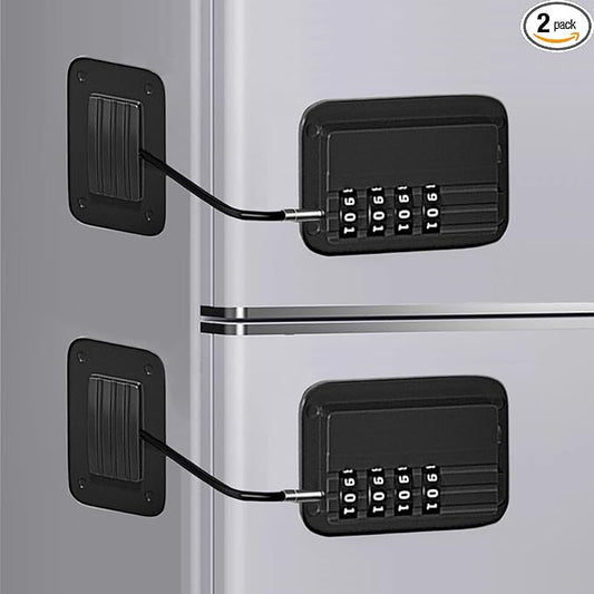 2 Pack Refrigerator Lock, Cabinet Locks, Child Safety Cabinet Locks, with Combination Fridge Lock, for Fridge, Cabinets, Window, Drawers, Adhesive Installation, No Drilling Required(Black)