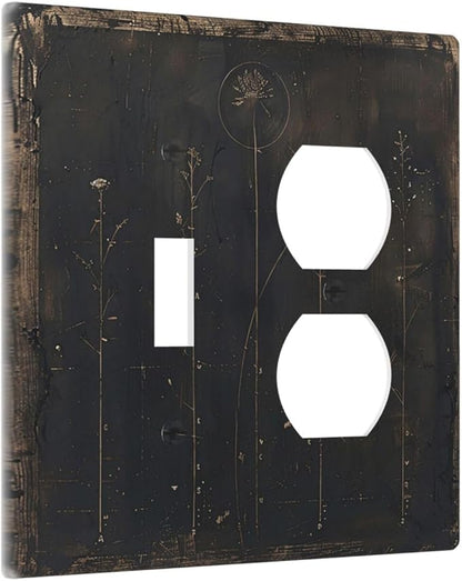 Outlet Covers Black And White Dandelion Art Vintage Wood Grain 1 Toggle 1 Duplex Switch Plate Covers Electrical Light Switch Cover Plate Decorative Wall Plate Socket Cover for Farmhouse Cabin Decor