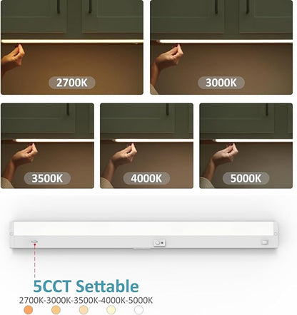 Under Cabinet Lighting Motion Sensor Hardwired, 32 Inch 16W Dimmable, 5 CCT 2700/3000/3500/4000/5000K, Eyes Care Design Linkable Under Counter Lights for Kitchen, Sink, ETL Listed, White