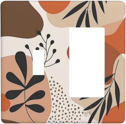 Outlet Covers Boho Botanical Orange Green Beige Minimalist 1 Toggle 1 Rocker Combination Decorative Wall Plate Electrical Switch Plates Light Switch Cover Plate for Bedroom living Room Decor