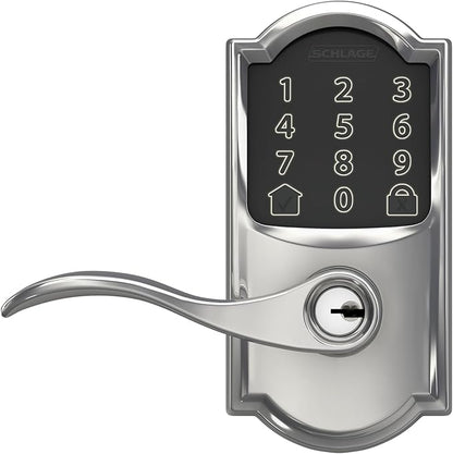 Schlage FE789WB CAM 625 Acc Encode WiFi Accent Lever Smart Lock, Keyless Entry Touchscreen Door Lock with Camelot Trim, Bright Chrome