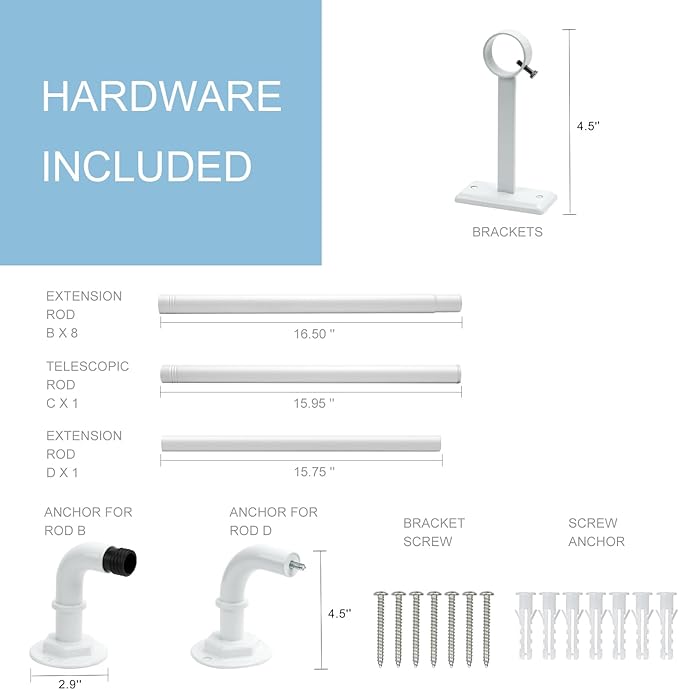 Curtain Rods for Windows 16 to 144 Inches Adjustable Blackout Wrap Around 1 Inch Diameter Curtain Rod,Ivory White