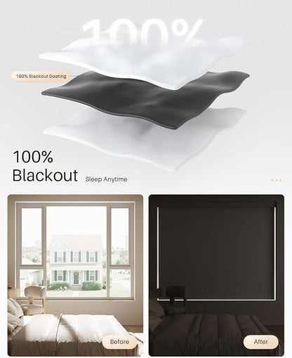 Smart Roller Shades for Windows, Alexa Blackout Motorized Blinds with Remote Control, Easy Install Automatic Electric Blinds for Indoor (58" W x 72" H, White)