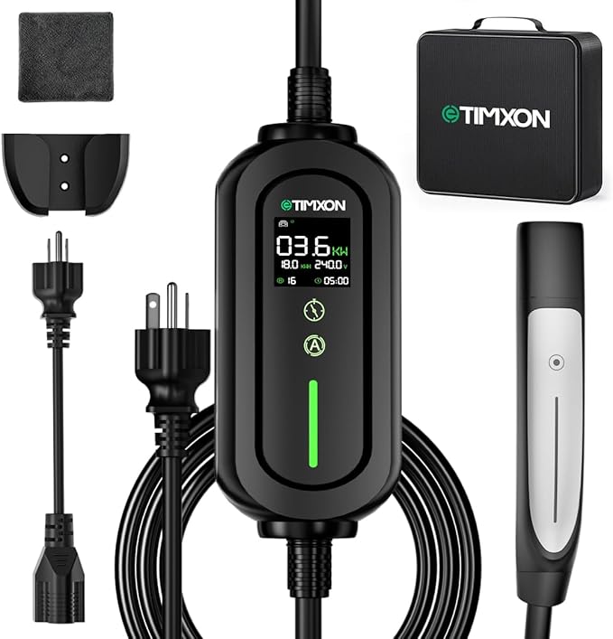 Level 2 & Level 1 EV Charger for Tesla Mobile Charing,16A,ETL Certified with 25ft Extension Cable,NACS Connector,NEMA 6-20P to 5-15P Adapter,Electric Car EV Charger for Tesla Model Y/X/3/S
