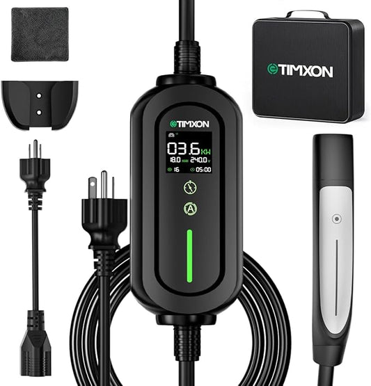 Level 2 & Level 1 EV Charger for Tesla Mobile Charing,16A,ETL Certified with 25ft Extension Cable,NACS Connector,NEMA 6-20P to 5-15P Adapter,Electric Car EV Charger for Tesla Model Y/X/3/S
