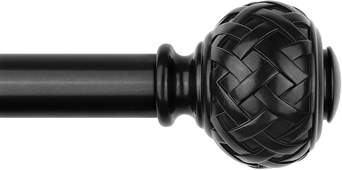 TONIAL Black Curtain Rod 32 to 86 Inches, 7/8 Adjustable Curtain Rods for Windows 20 to 82 Inches, Splicing Drapery Rods Heavy duty with Netted Texture Finials