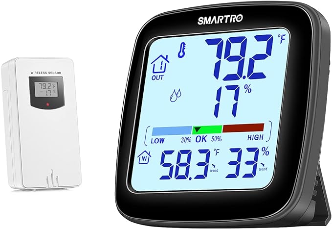 SMARTRO SC92 Professional Indoor Outdoor Thermometer Wireless Digital Hygrometer Room Humidity Gauge Temperature and Humidity Meter Pro Accuracy Calibration