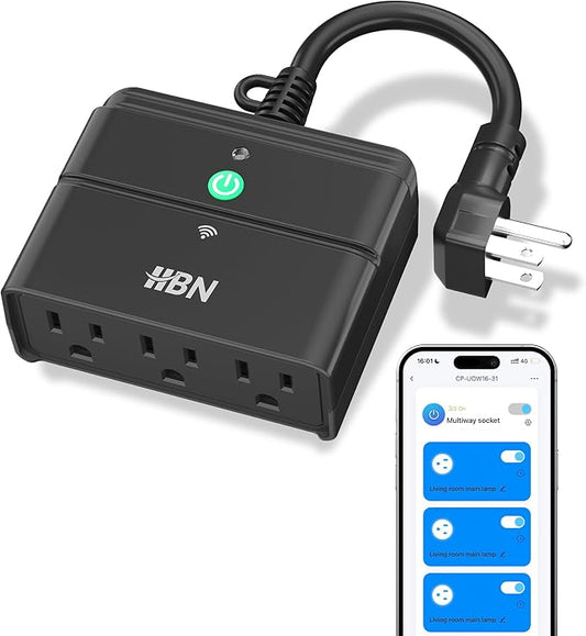 HBN Outdoor Smart Plug,Wi-Fi & Bluetooth Heavy Duty Outlet with 3 Independent Outlets,Compatible with Alexa and Google Assistant,IP44 Waterproof,Voice & APP Control Outlet,No Hub Required,ETL Listed