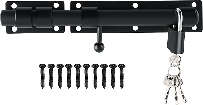 Alise 10 inch Barrel Bolt Latch, Slide Bolt Latch, Heavy Duty Solid SUS304 Stainless Steel Slide Lock for Wooden Fence,Barn Door,Interior or Outdoor Door Matte Black MST8100-B