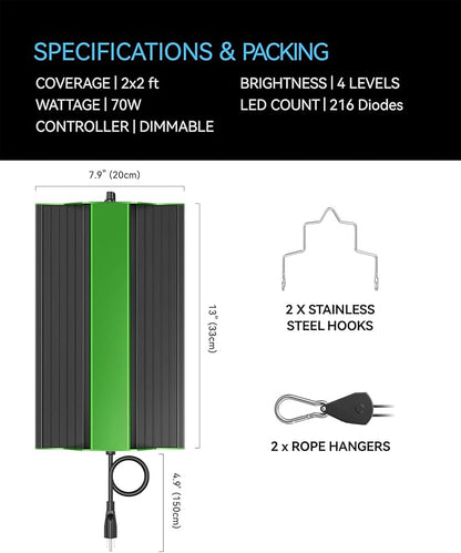 MELONFARM 70W Led Grow Light,Meet The Spectral Requirements for Plant Growth,hangable Grow Light for a Variety of Indoor Growing scenarios