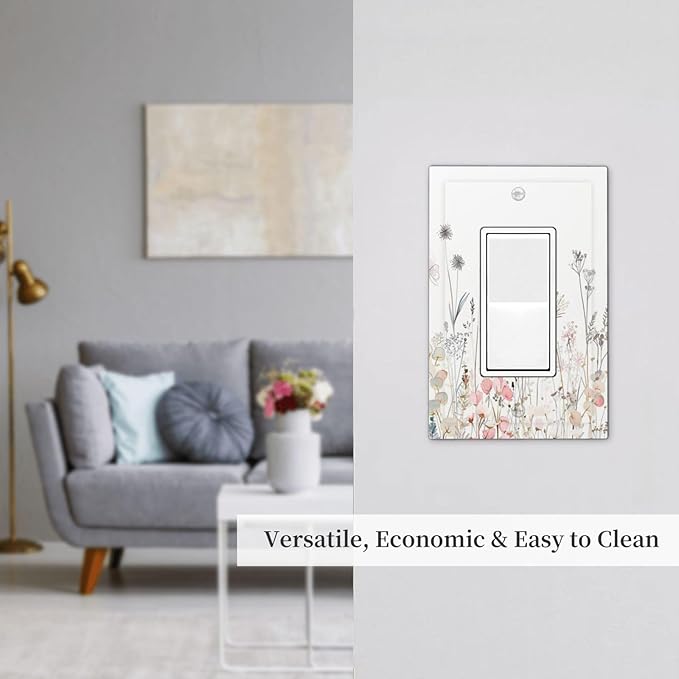 Floral Watercolor Wildflower Dandelion Plant Decorative Outlet Covers 1 Gang Single Rocker Light Switch Cover Plate Wall Plates GFCI Faceplate for Farmhouse Bed Room Decor