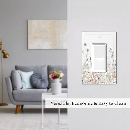 Floral Watercolor Wildflower Dandelion Plant Decorative Outlet Covers 1 Gang Single Rocker Light Switch Cover Plate Wall Plates GFCI Faceplate for Farmhouse Bed Room Decor